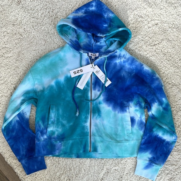 NEW 525 AMERICA tie dye zip hoodie baja blue multi - Picture 5 of 10